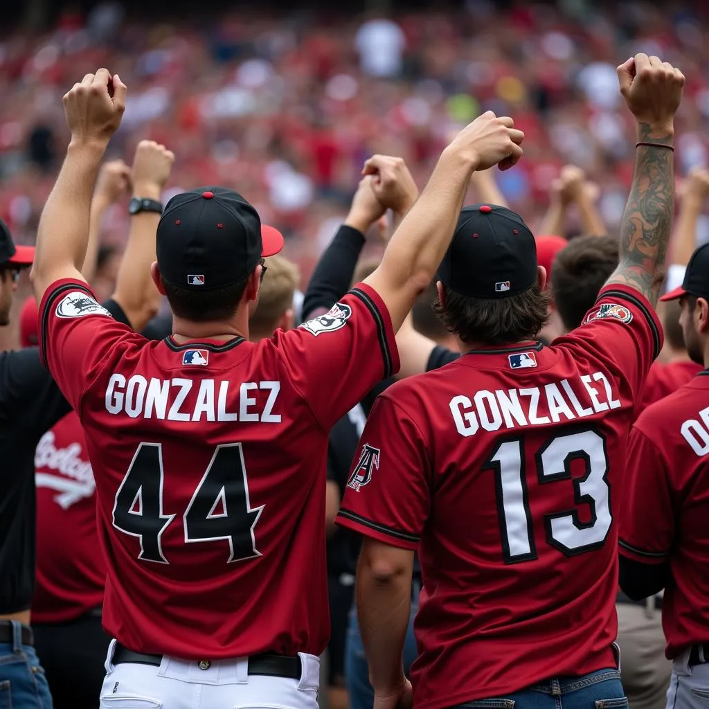 Arizona Diamondbacks fans proudly sporting Luis Gonzalez jerseys at a game