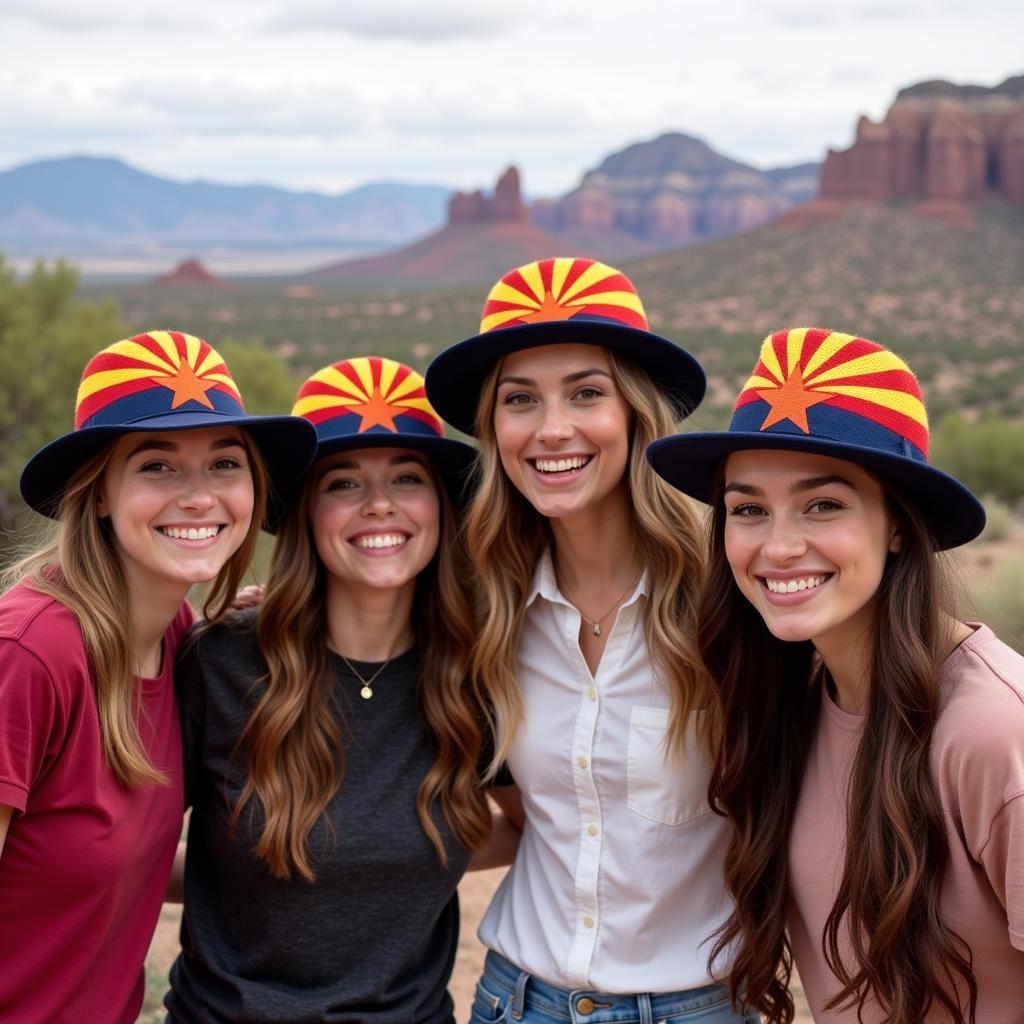 Group of Friends Wearing Arizona Flag Hats