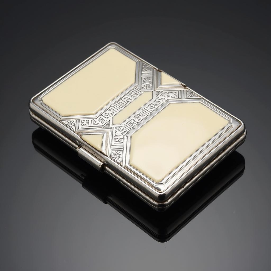 Art Deco cigarette case with geometric patterns and ivory inlay