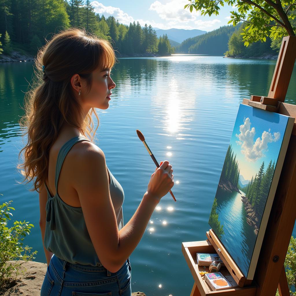 Artist Painting Water Reflection