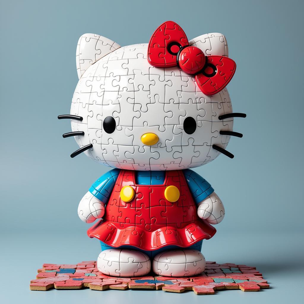 A fully assembled Hello Kitty 3D puzzle showcasing Hello Kitty in a cheerful pose