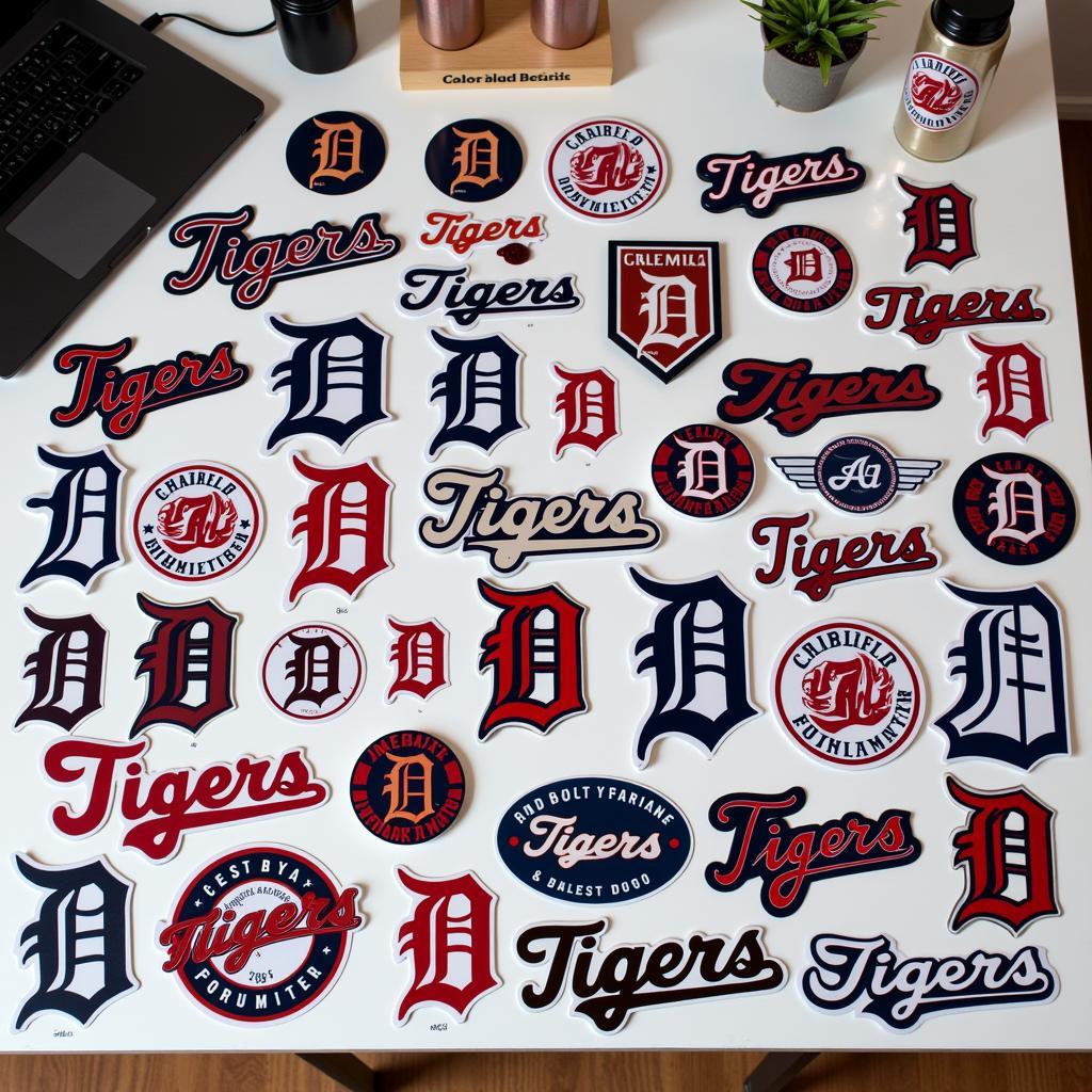 Assortment of Detroit Tigers car decals in different sizes 