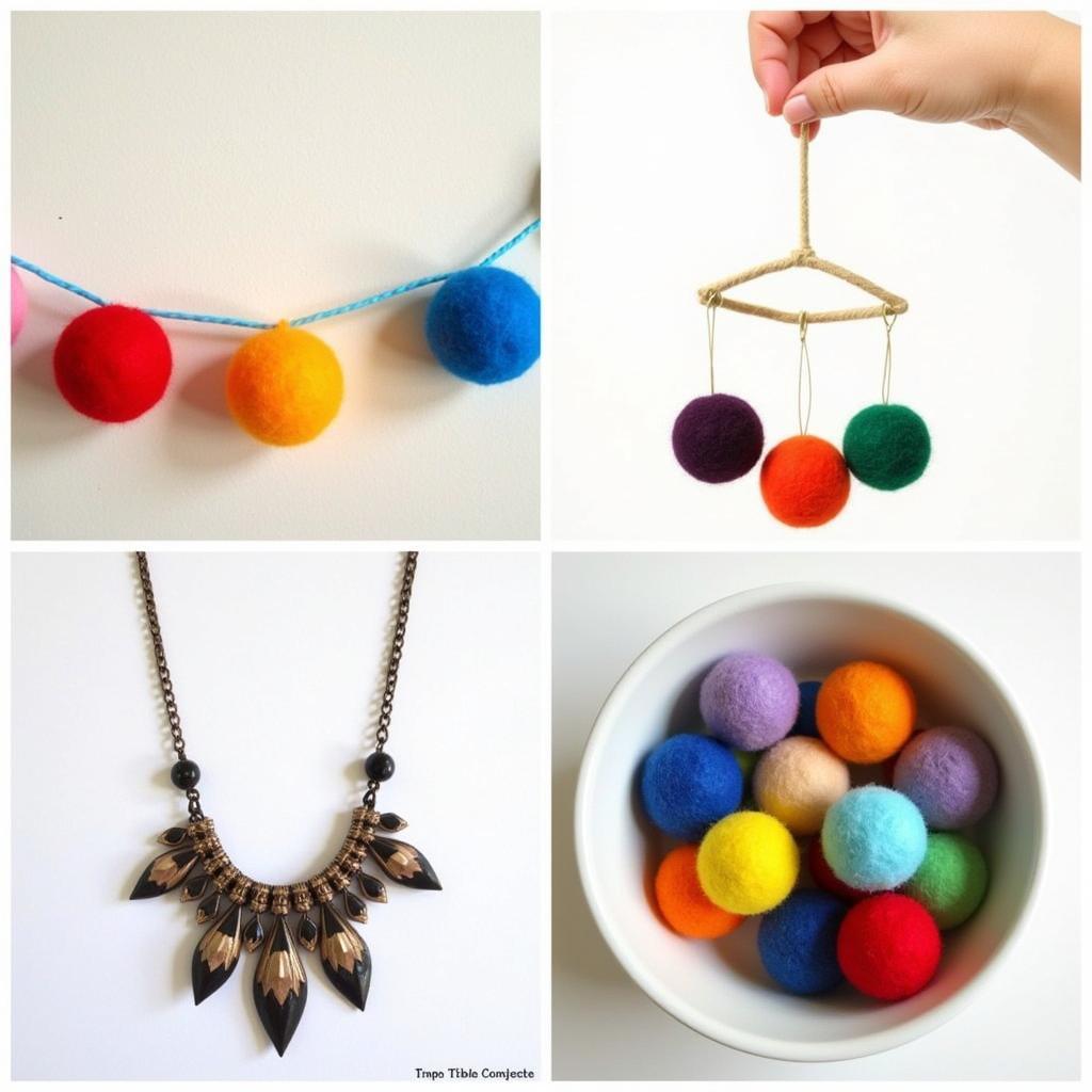 Display of various craft projects utilizing felt balls