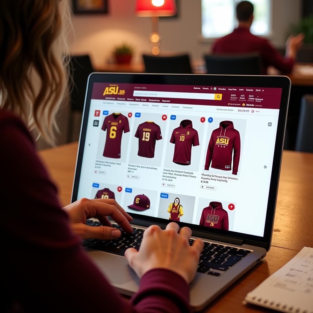 Online shopping for ASU football merch on a laptop