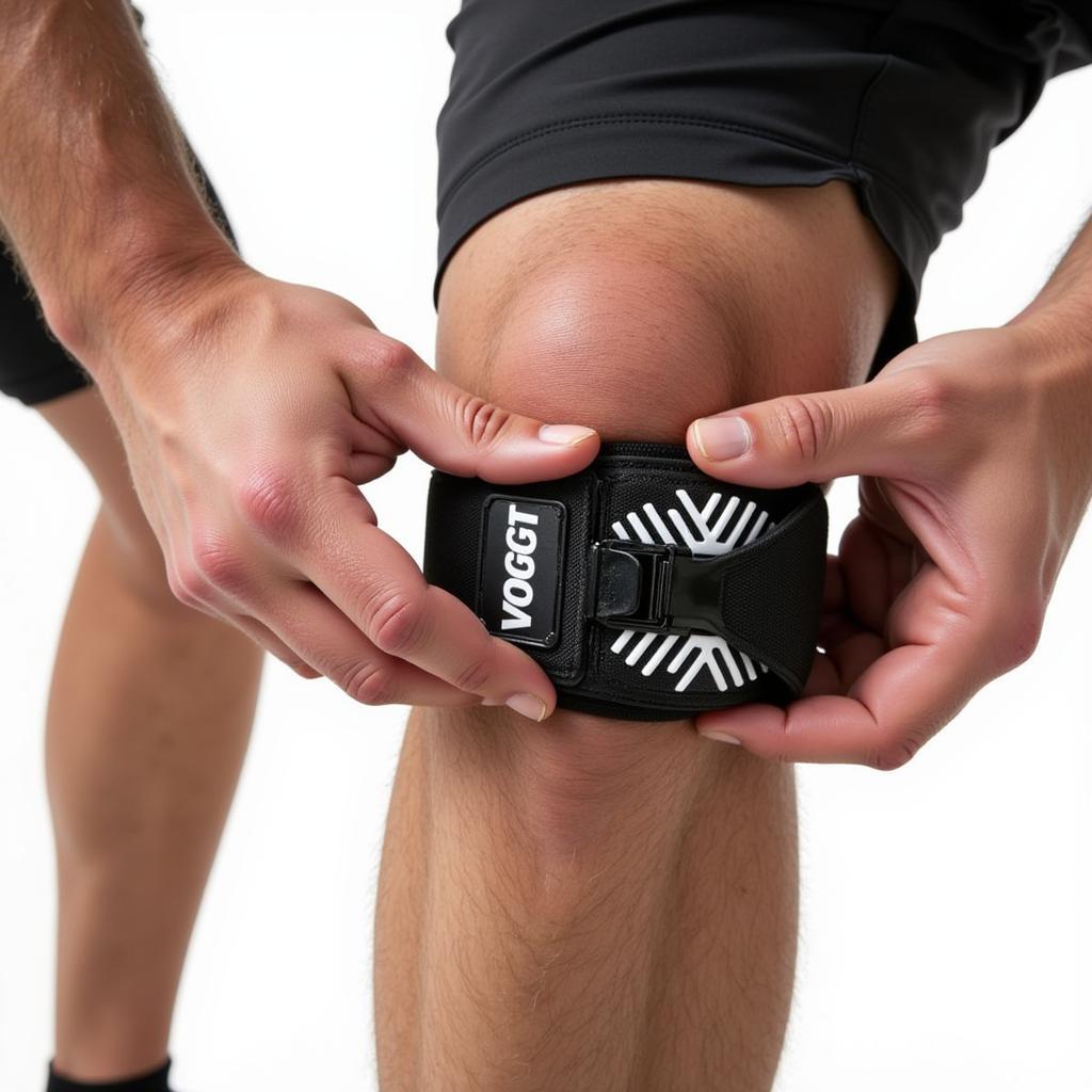 Athlete Adjusting Vogt Buckle on Shin Guard