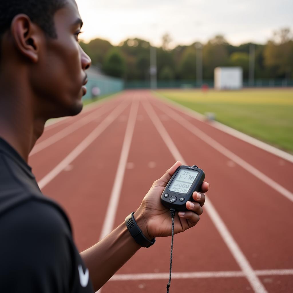 Athlete Using Stopwatch to Track Performance