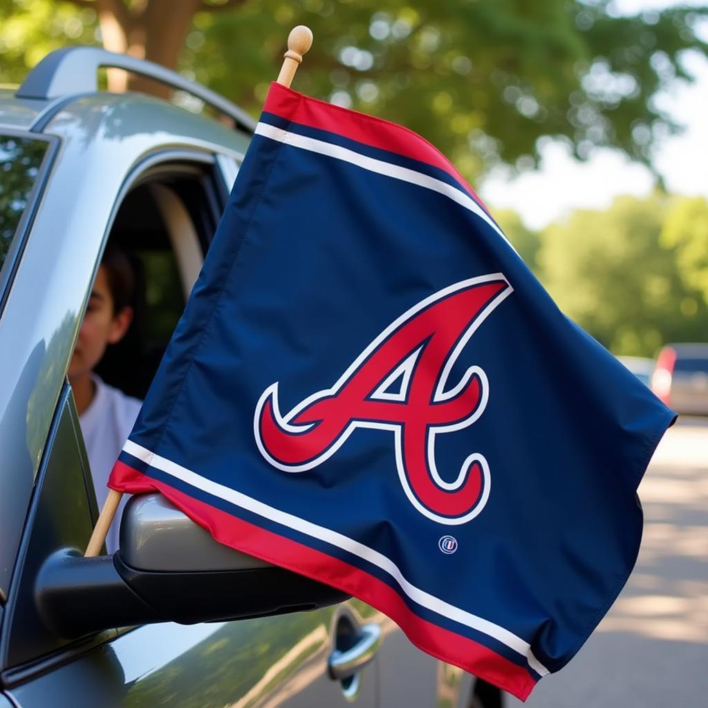 Atlanta Braves car flag waving proudly from a car window