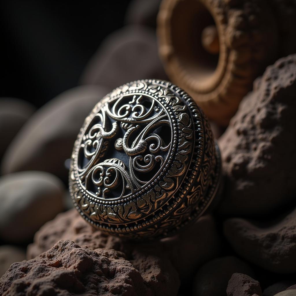 Close-up of an Atlante ring with intricate details