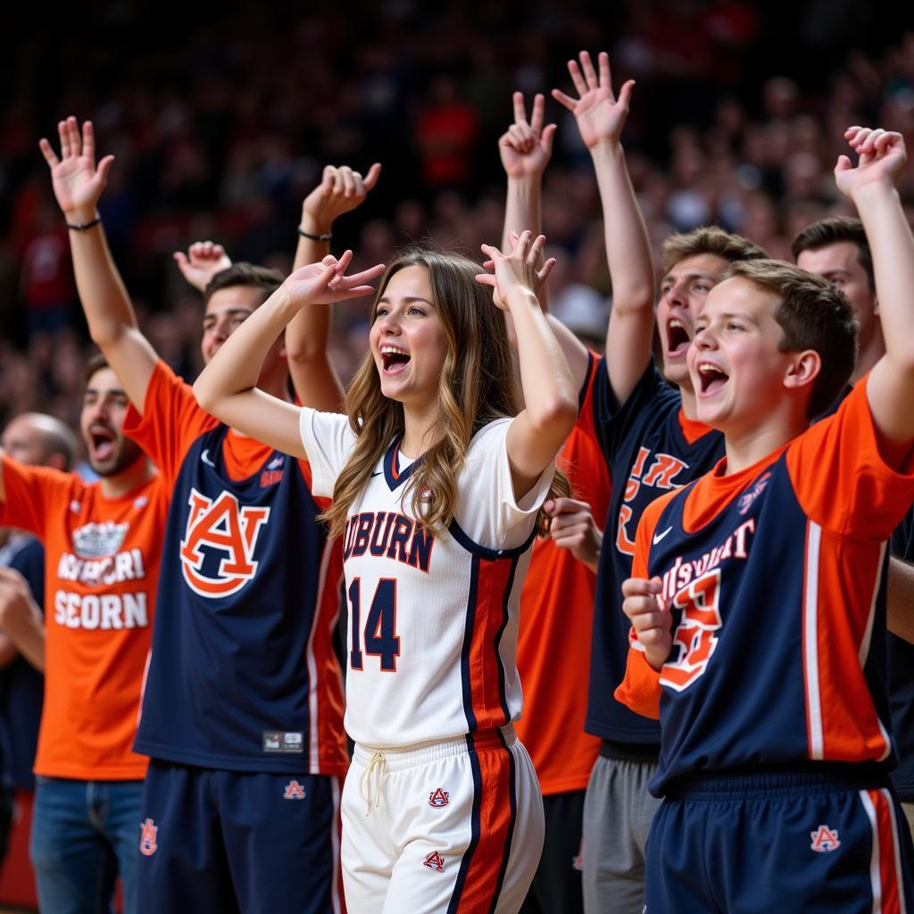 Youth Fans Cheering in Auburn Basketball Jerseys