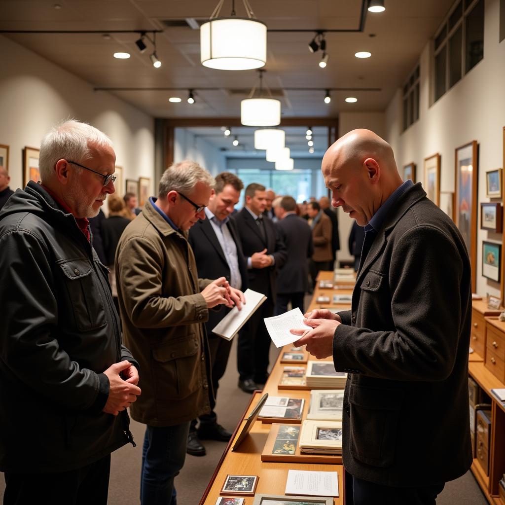 Attendees Examining Auction Items at a Preview Event