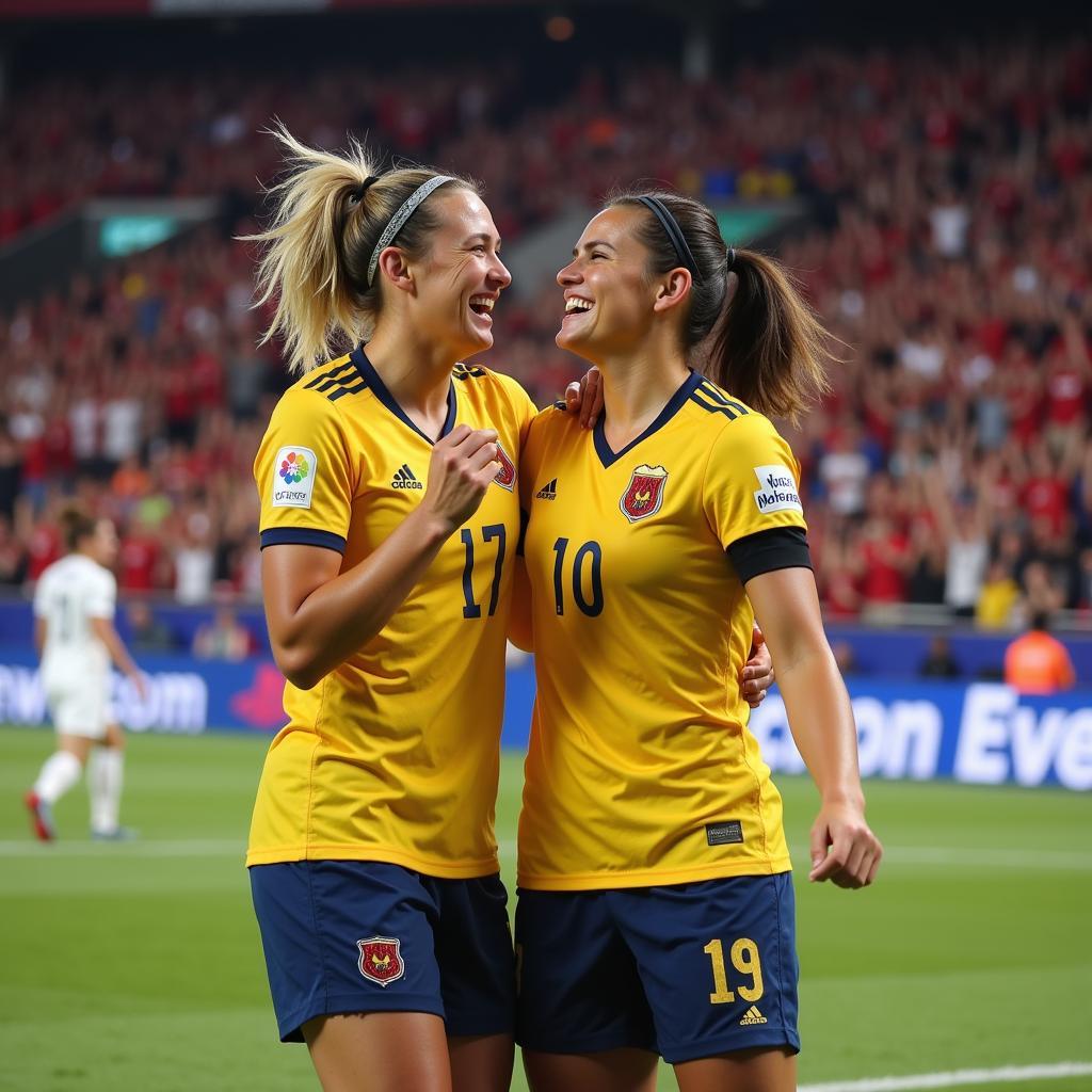 Audrey and Brooks celebrating a goal