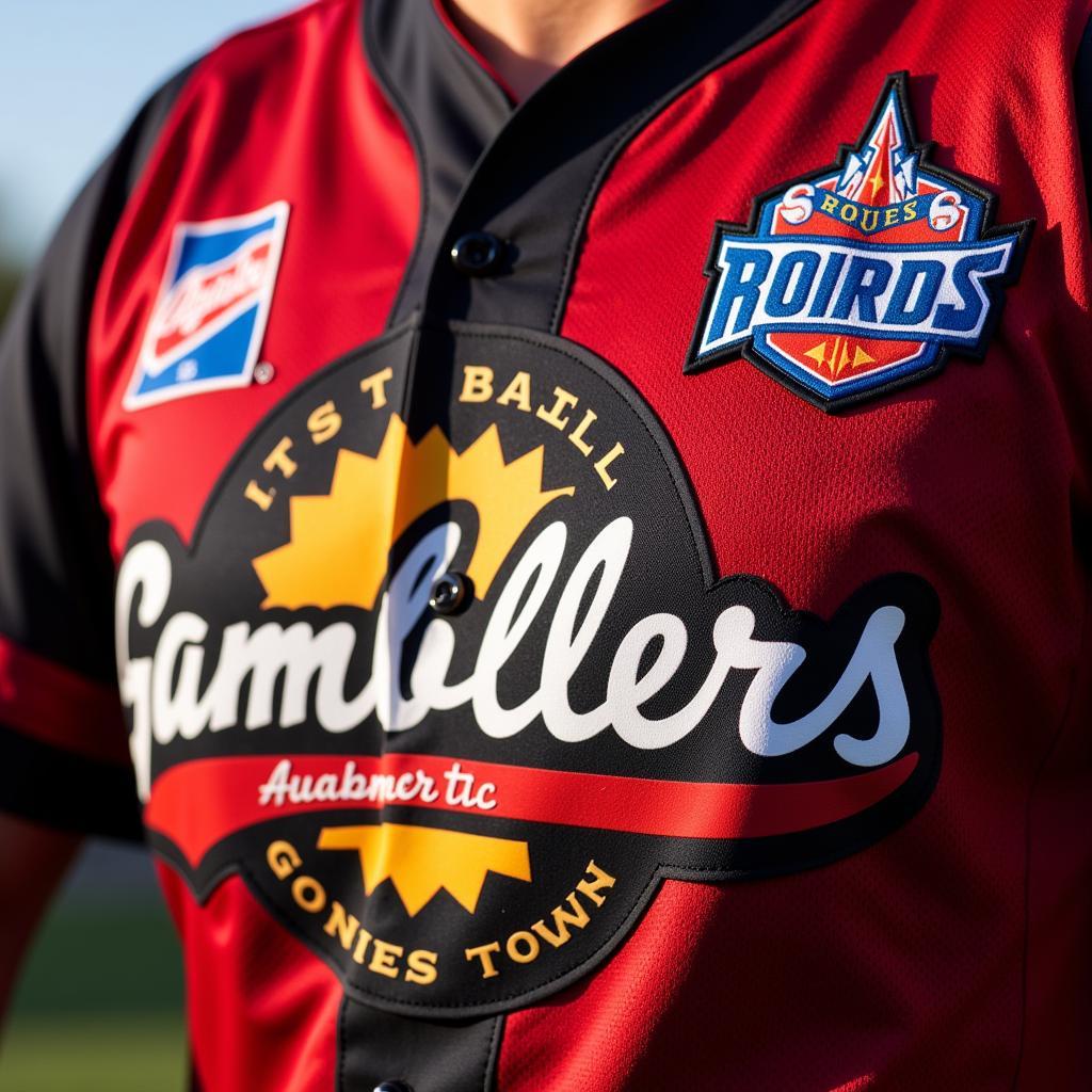 Close-up of an Austin Gamblers jersey showcasing the team logo and sponsor patches.