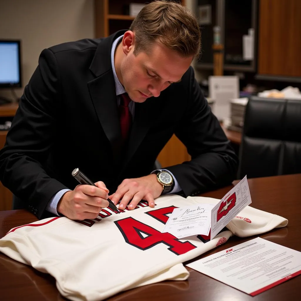 Expert authenticating a Buster Posey jersey