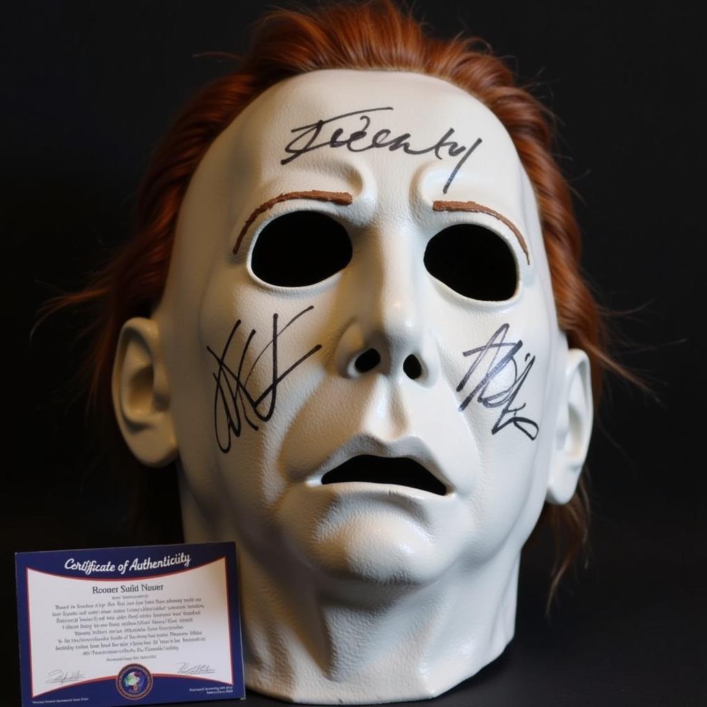 Authenticity check on an autographed horror movie mask