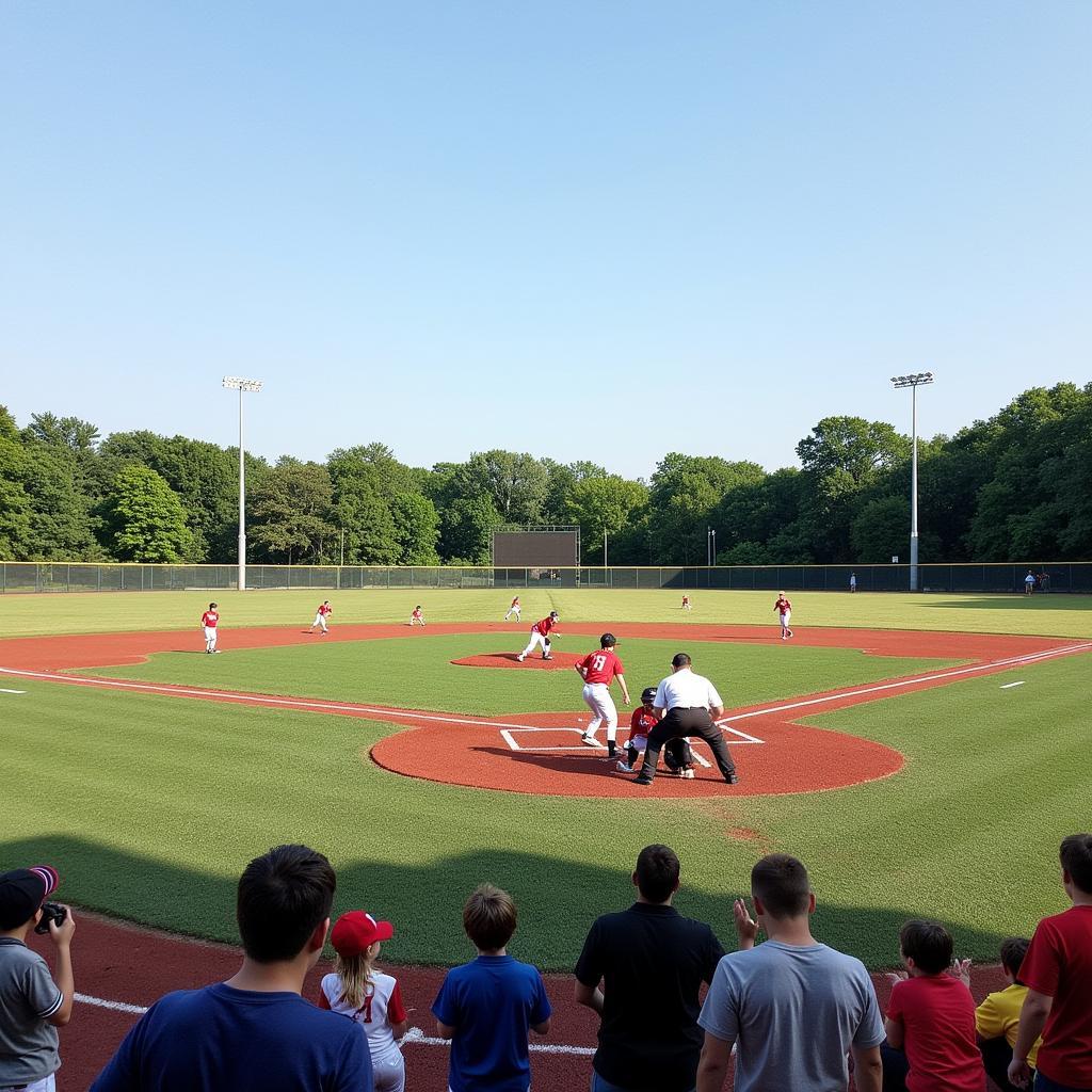 Avon Youth Baseball game in full swing with players, coaches, and spectators