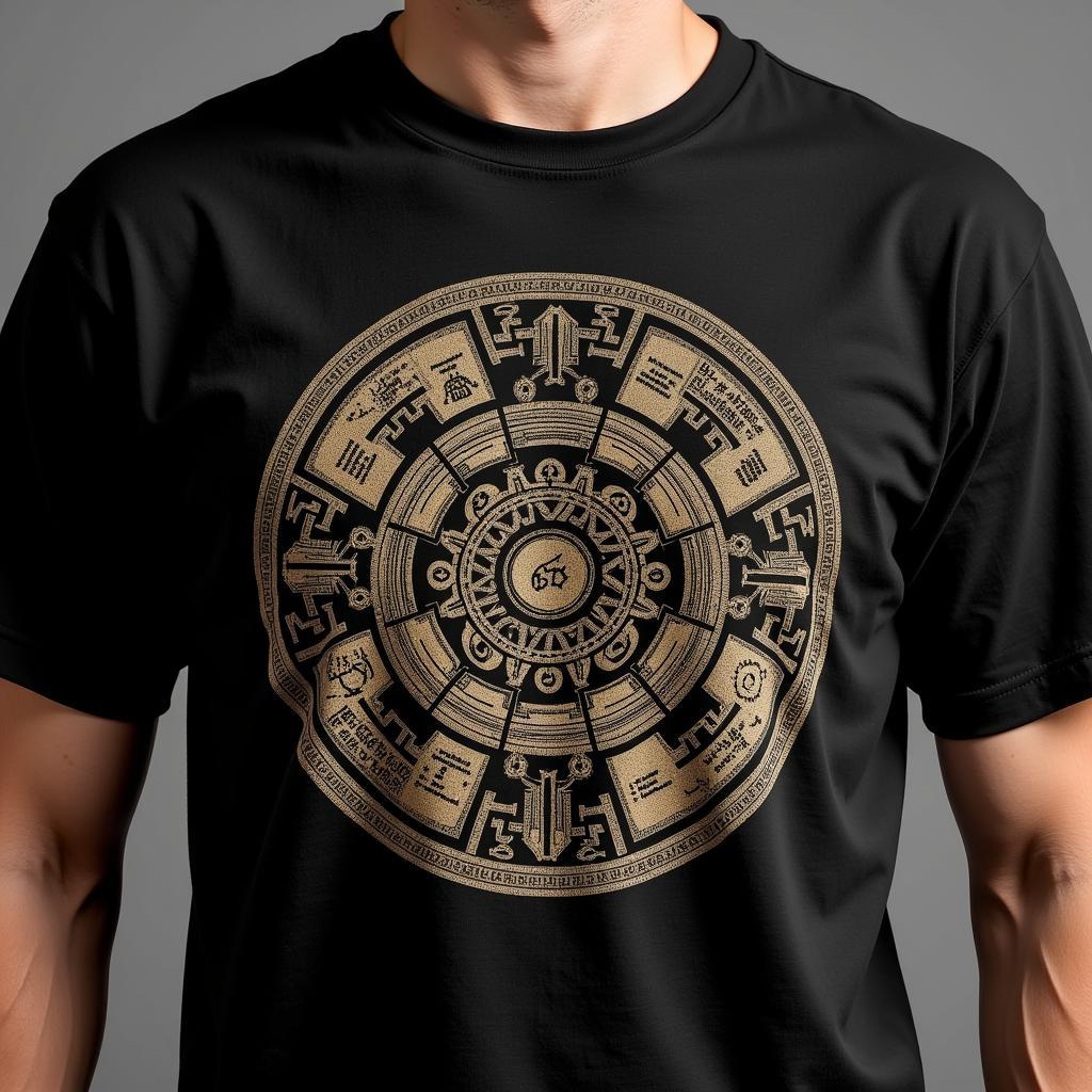 Aztec calendar design on a t-shirt