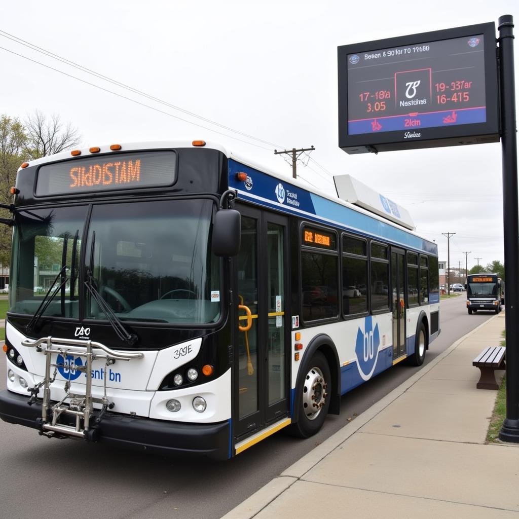  A Bad River Transit bus stopped at a designated bus stop.