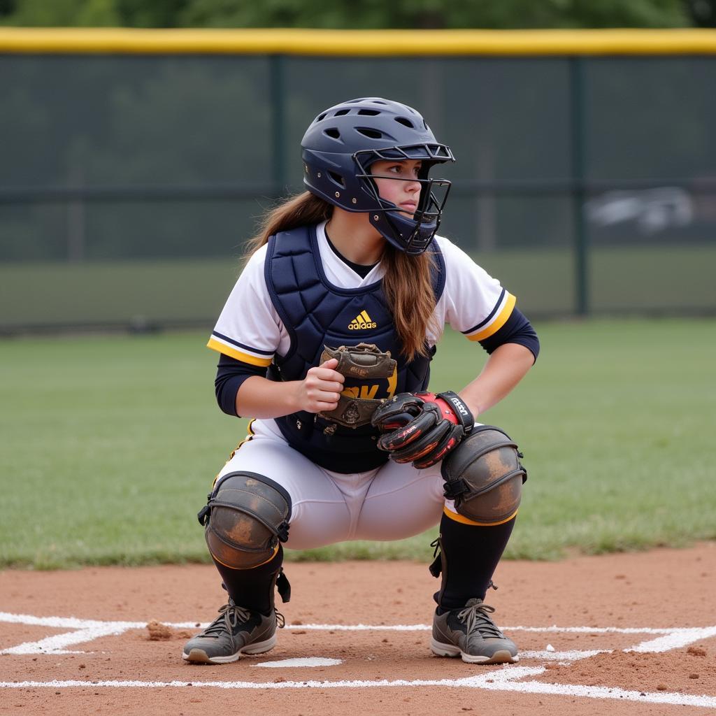 Baldwin Wallace Softball Catcher Preparing for Play