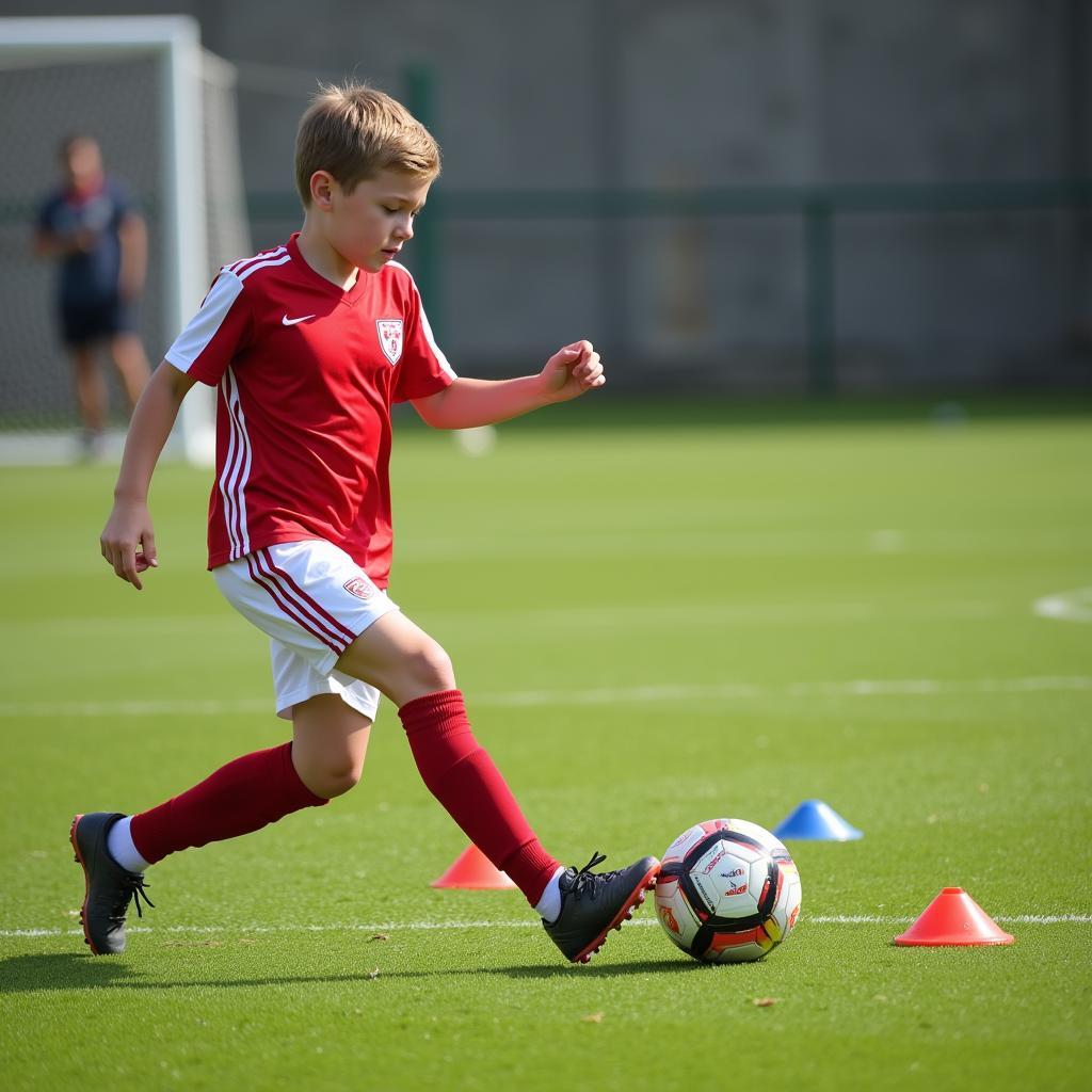 Midfielder practicing ball control drills