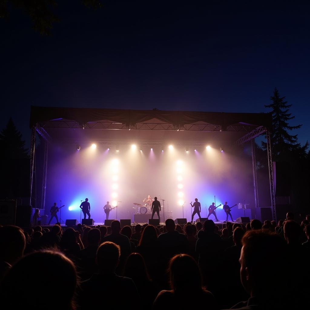 Musicians performing on stage at Ballard Park concert