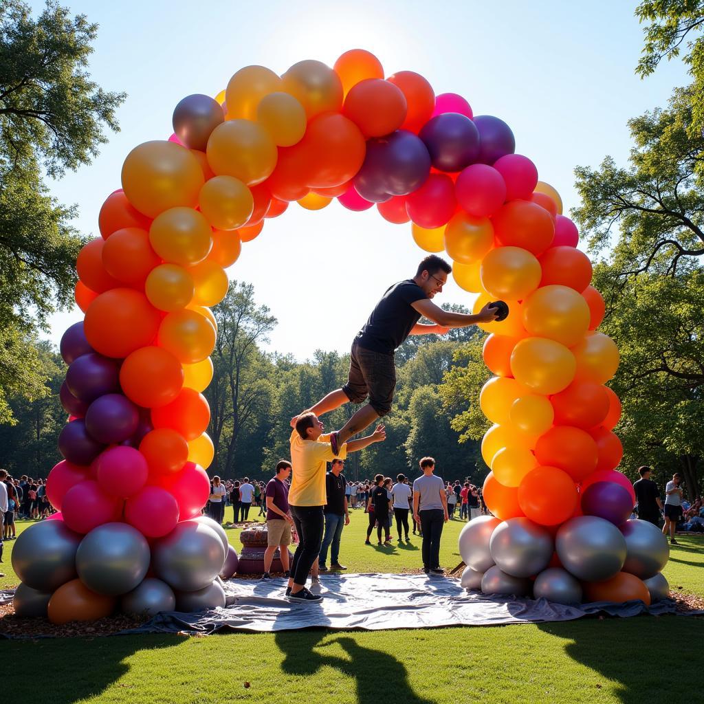 Balloon Fan Inflating a Large Balloon Arch