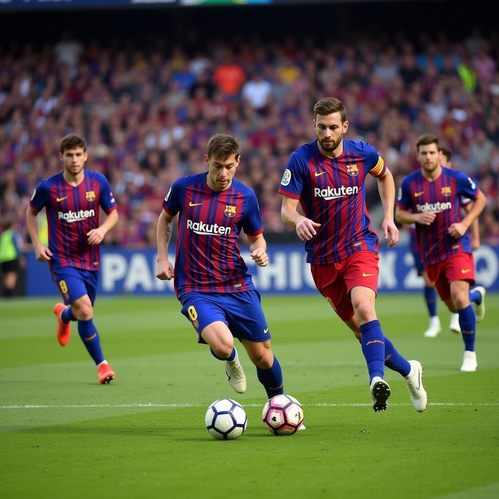 Barcelona players demonstrating tiki-taka