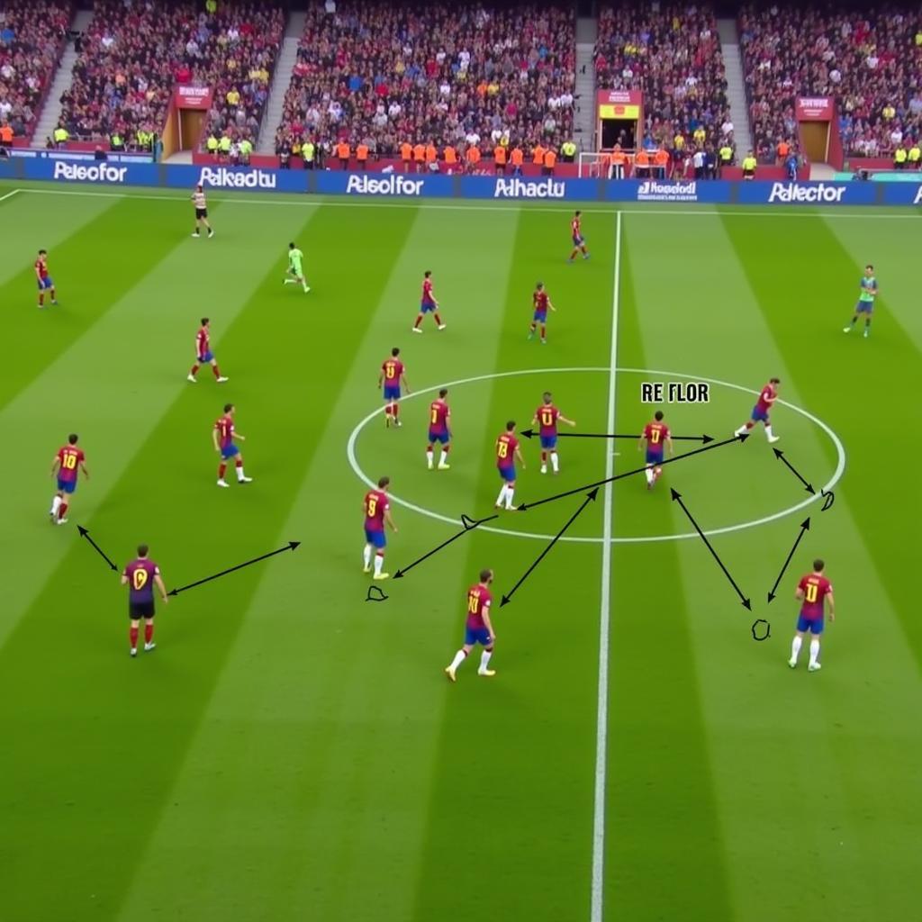 Barcelona players forming a passing triangle