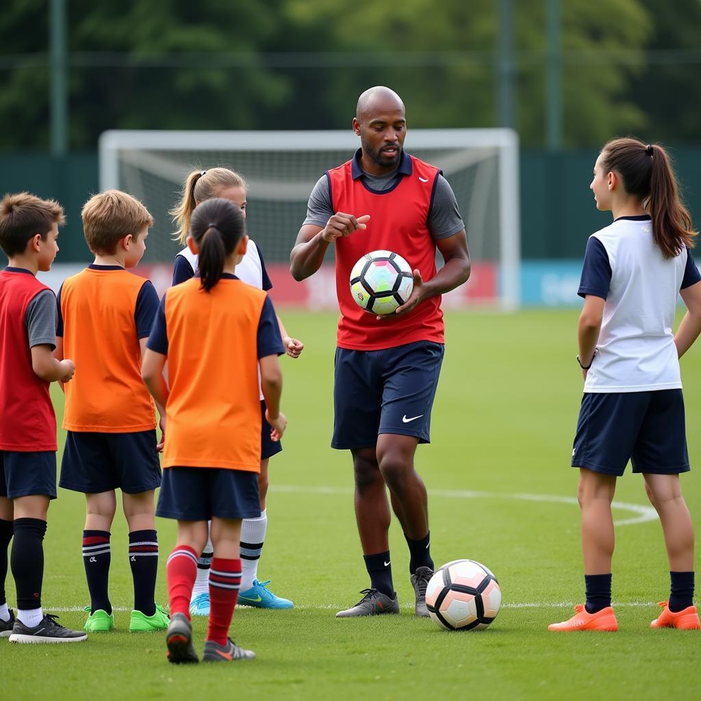 Barrett Freeman coaching young footballers