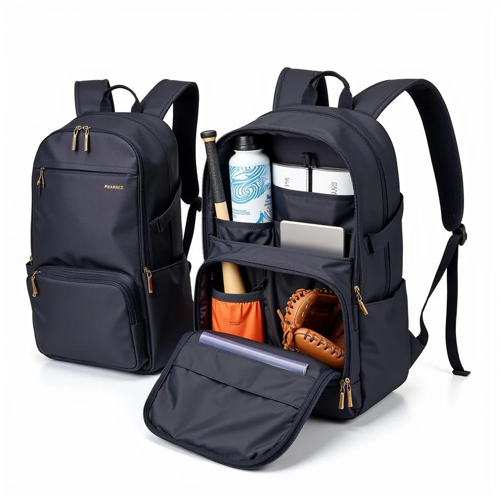 Baseball backpack with various compartments and pockets