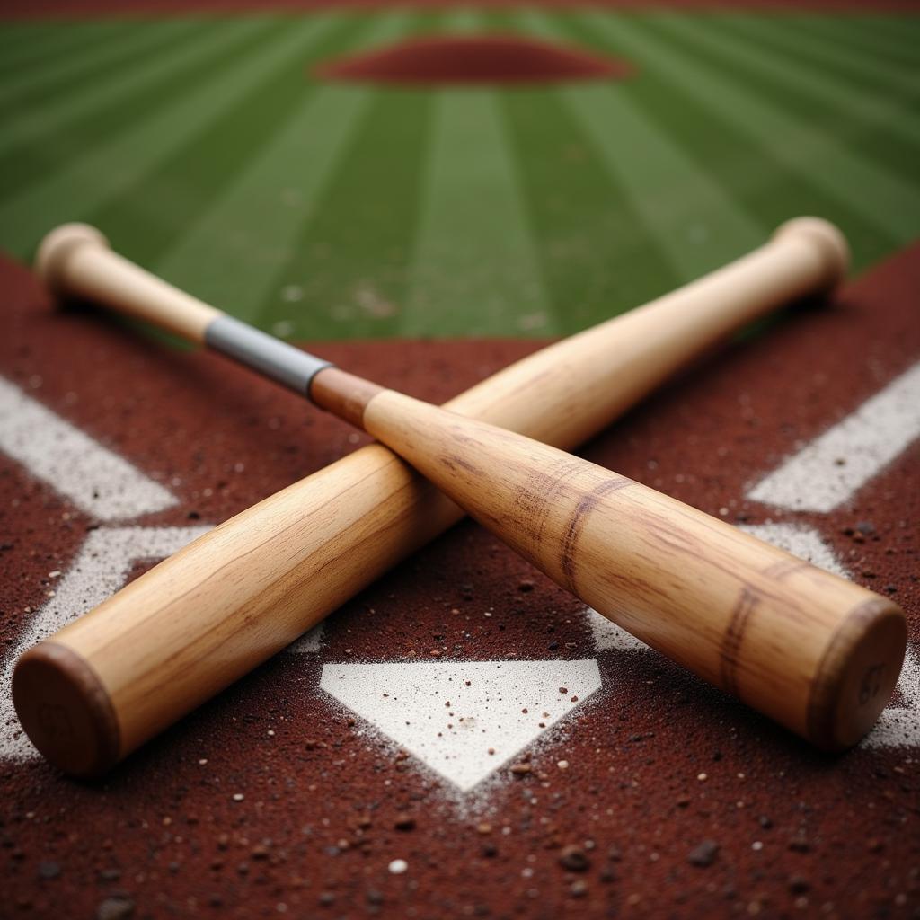 Close up of crossed baseball bats