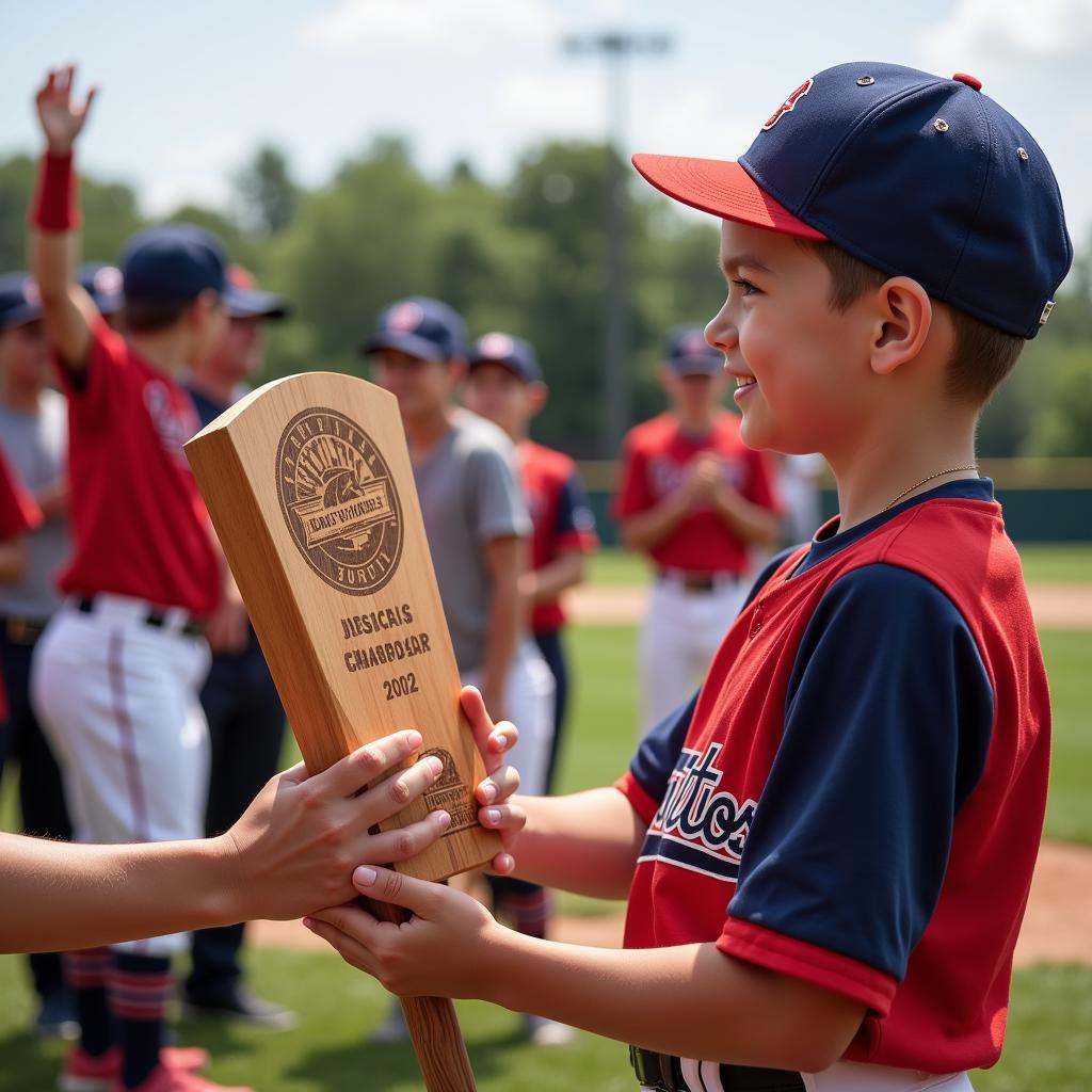 Baseball bat trophy being presented at an award ceremony