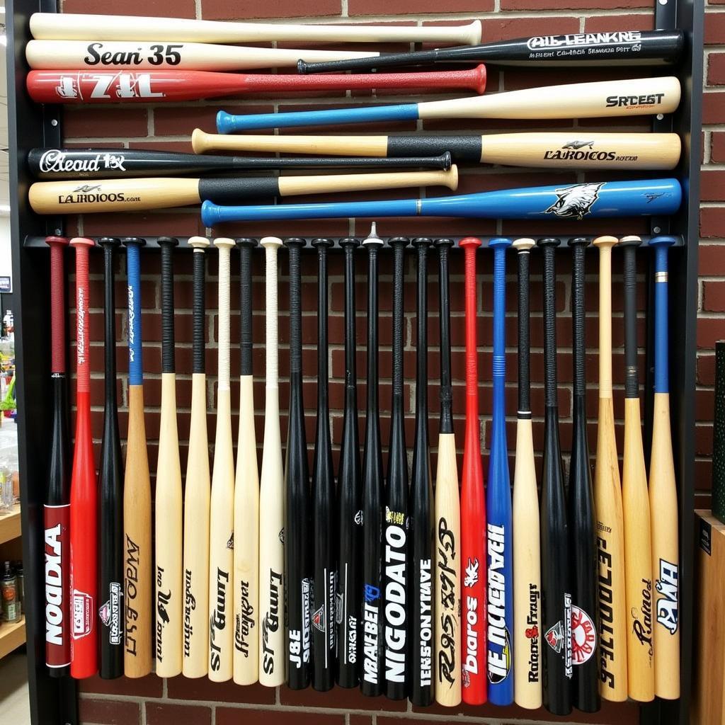 Baseball bats on display at Banditos Baseball Store