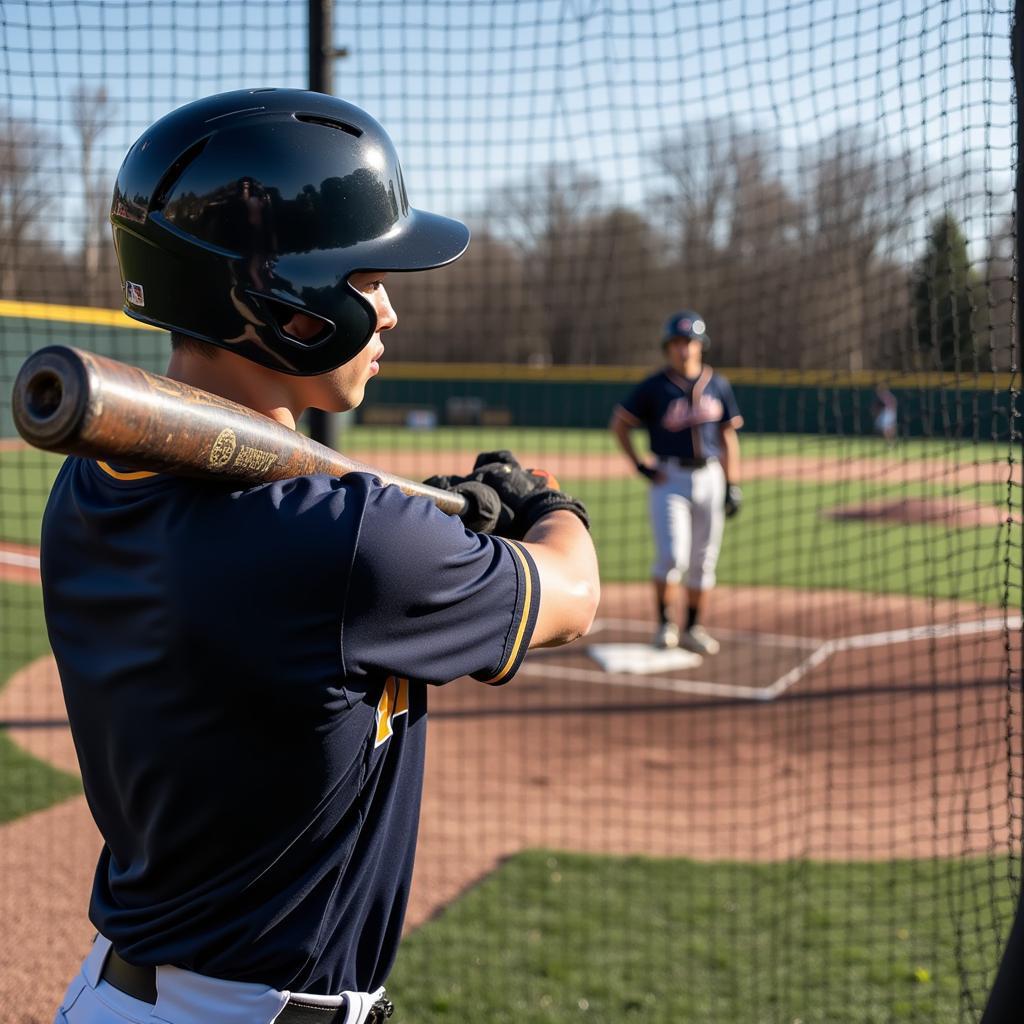 Baseball player practicing hitting drills