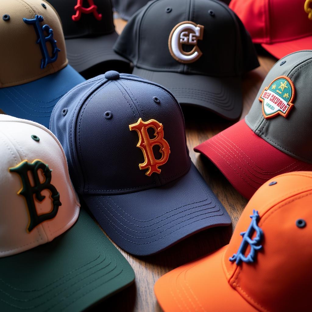 Various styles of souvenir baseball caps