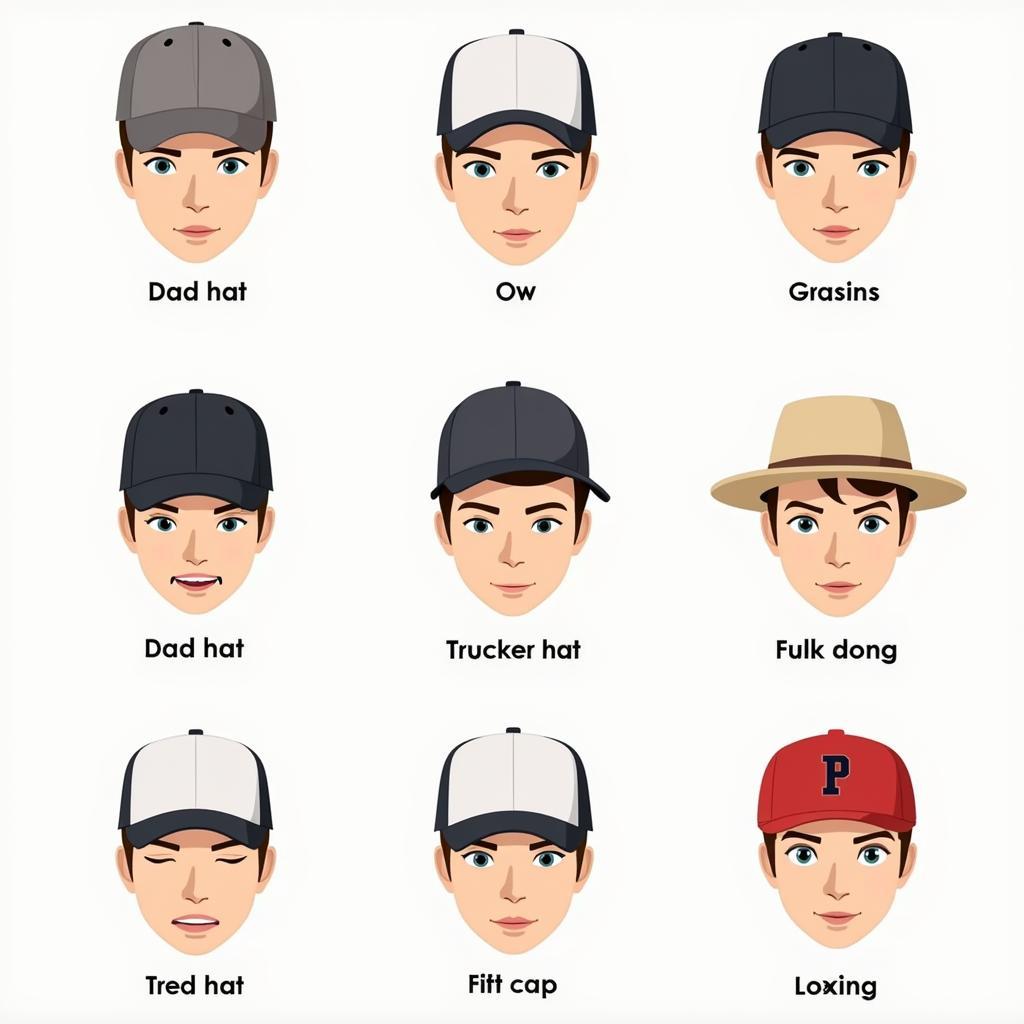 Different baseball cap styles suited for various face shapes