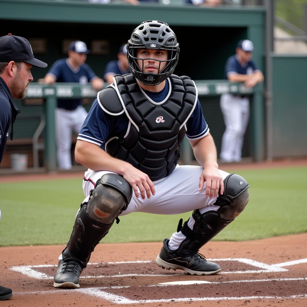 Baseball catcher wearing an earpiece during a game