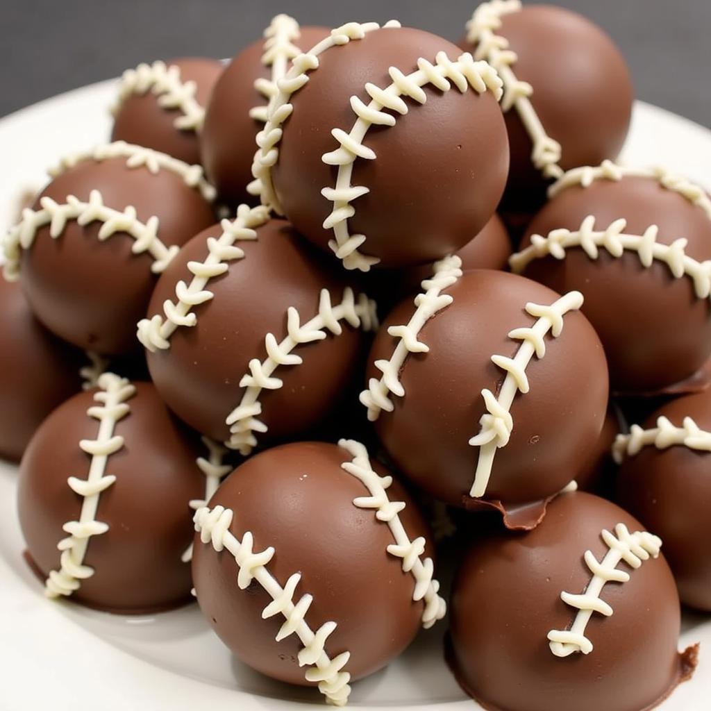 A platter of baseball chocolate balls