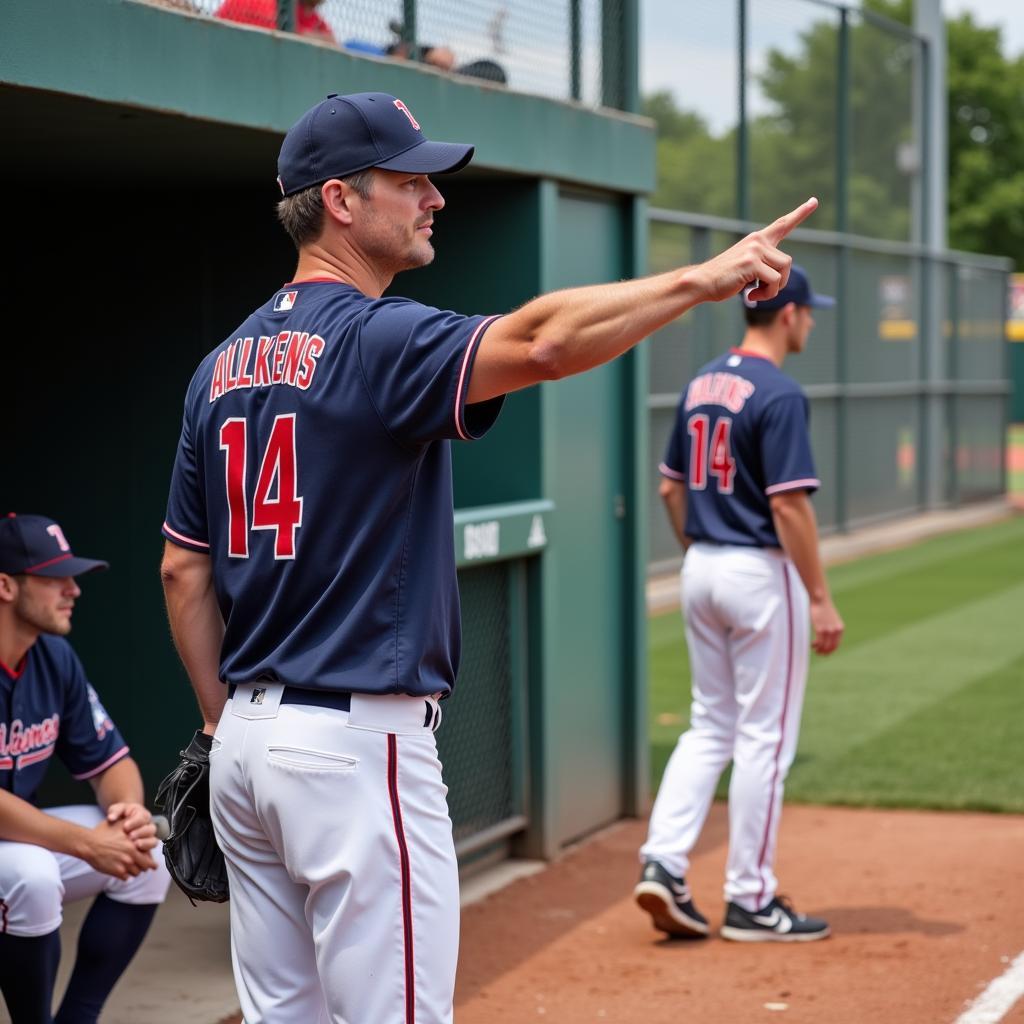 A baseball coach giving signs