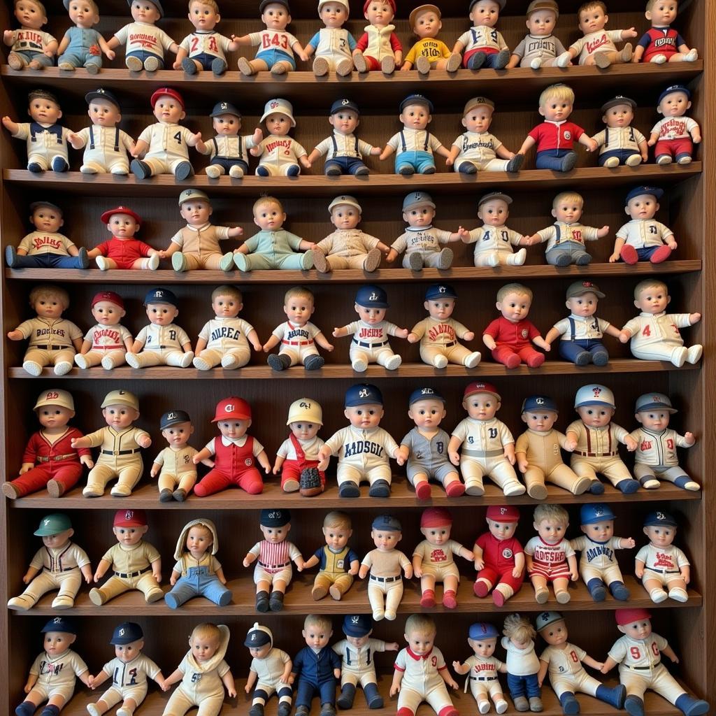 A diverse baseball doll collection