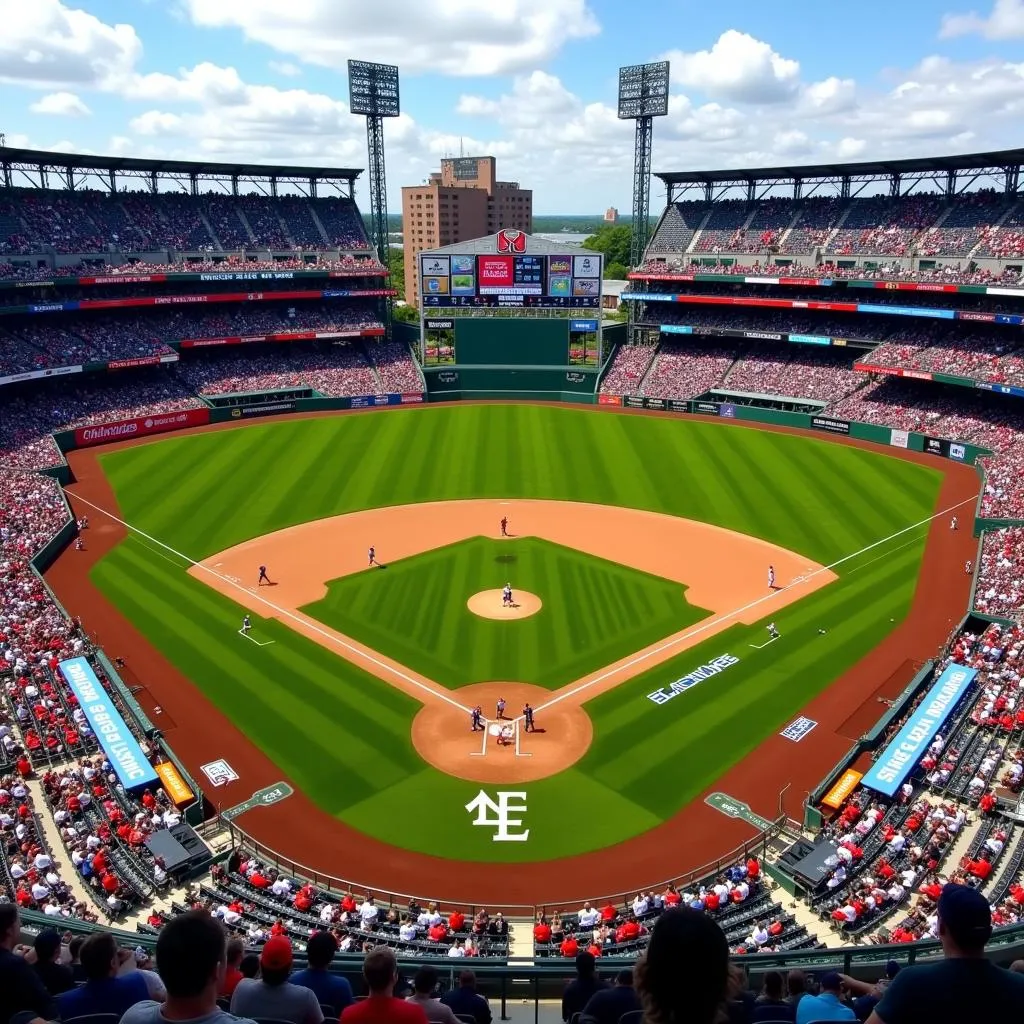 Bird's-Eye View of a Baseball Field During an MC Baseball Game