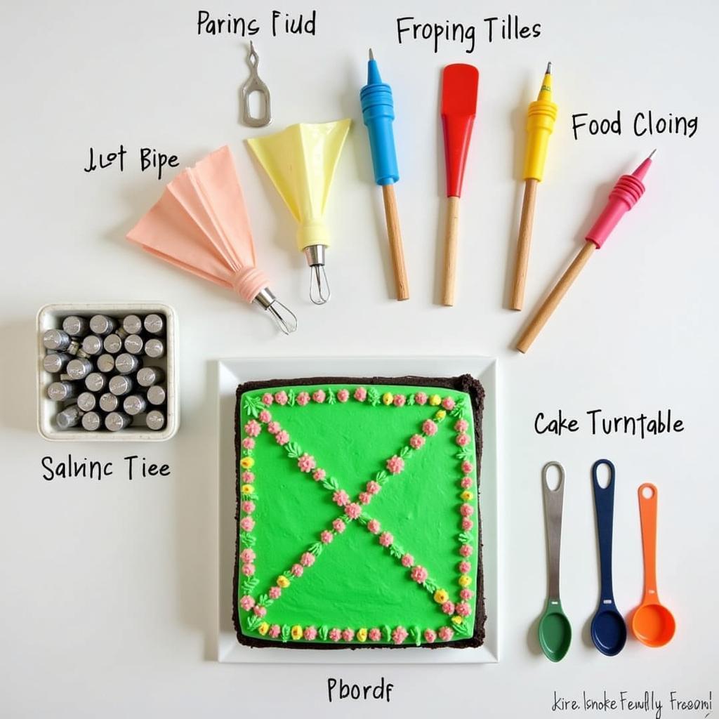 Essential cake decorating supplies for a baseball field cake