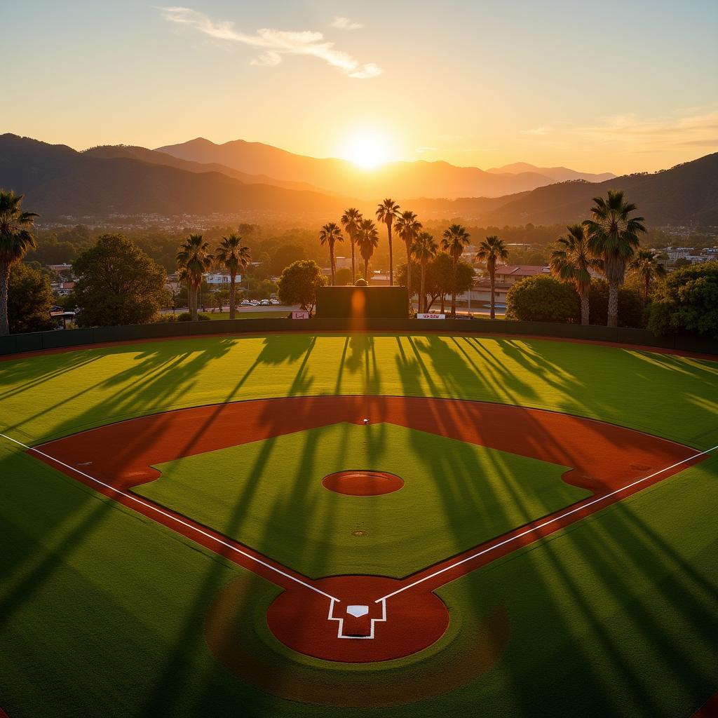 Baseball field bathed in California sunset