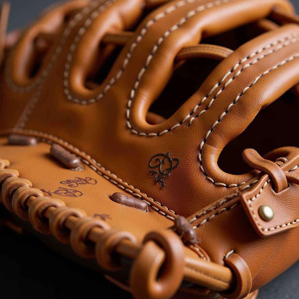 Close-up of Baseball Glove Stitching and Leather