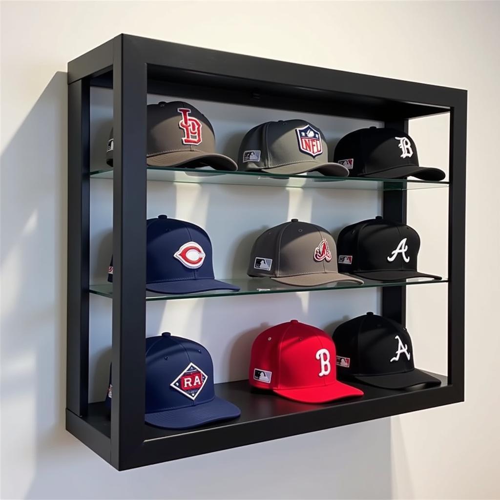 Wall-mounted baseball hat display case