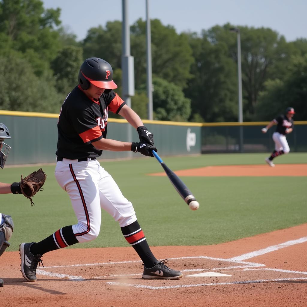 Baseball player hitting a heater for a base hit