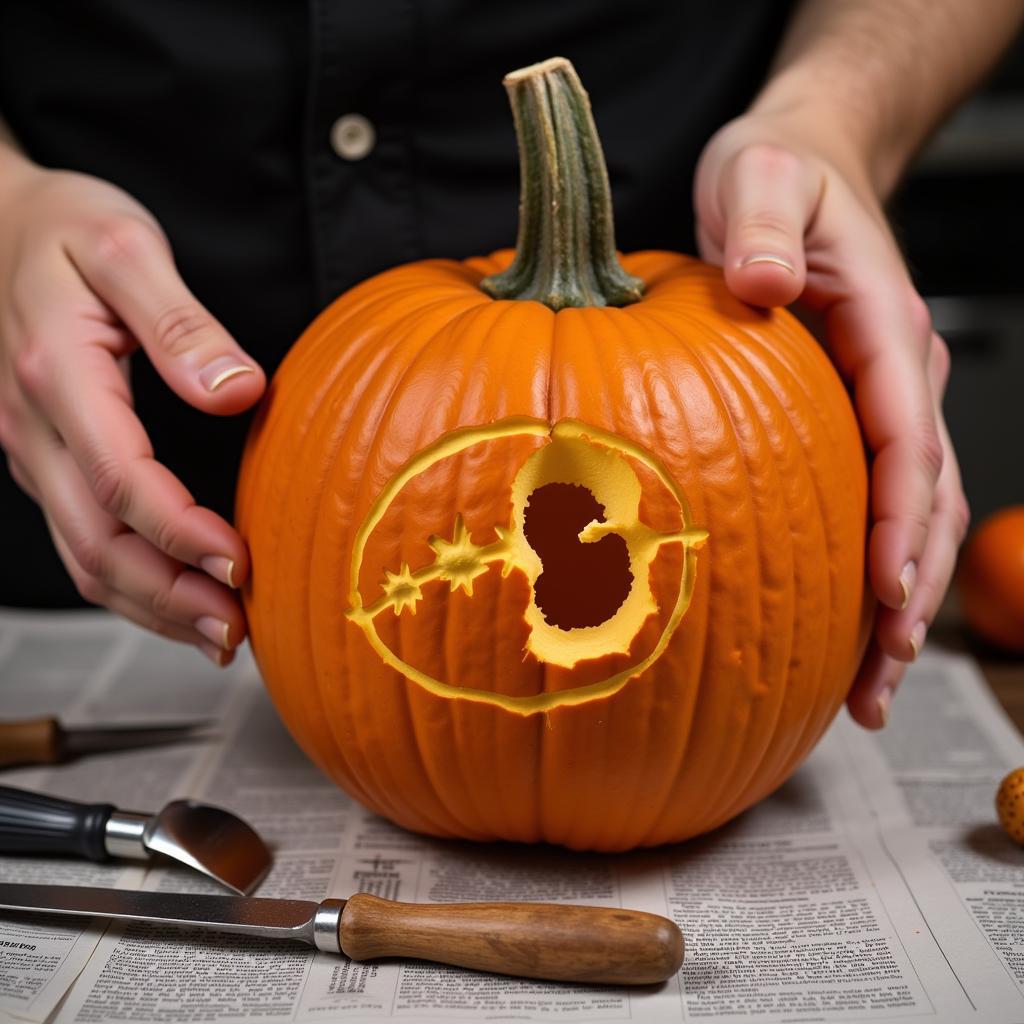 Carving a Baseball Jack O'Lantern