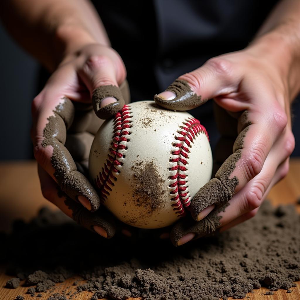 Applying Baseball Mud to a Baseball