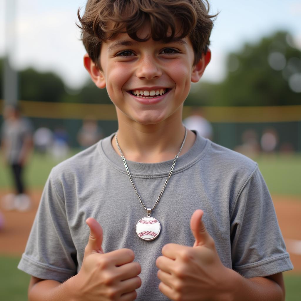 Baseball necklaces with engraved pendants for boys