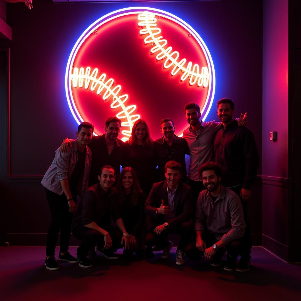 Neon Baseball Sign as Photoshoot Backdrop