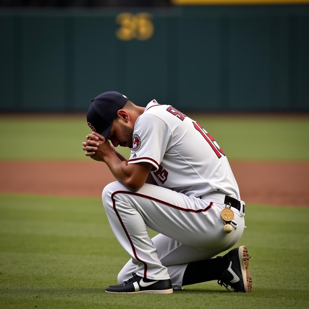 Baseball Player Praying on Field